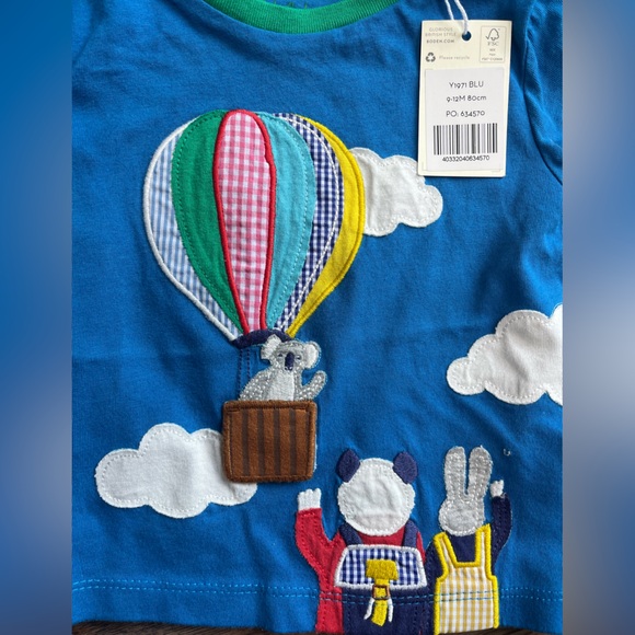 Baby Boden Blue Lift-the-Flap Tee with Hot Air Balloon Design NWT - Picture 2 of 5